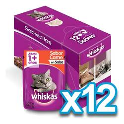Caja Pouch Whiskas x 85 gr (12 Unidades) CARNE AD